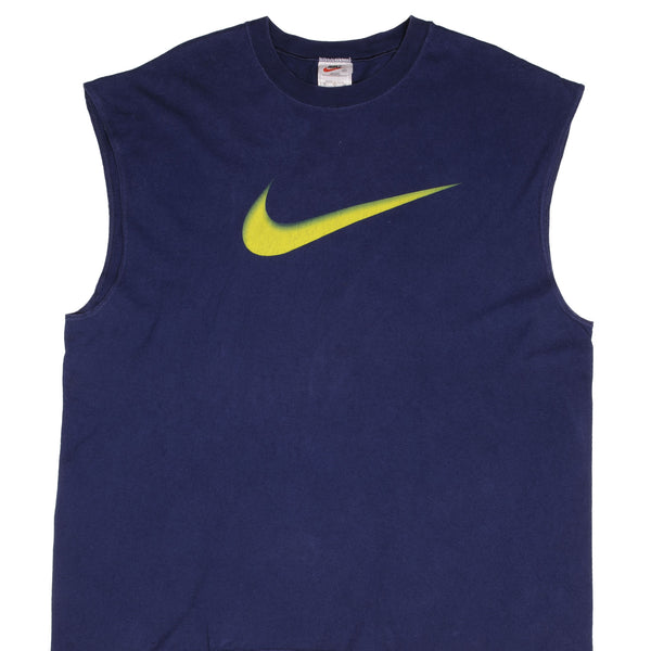 CAMISETA VINTAGE NIKE BIG SWOOSH AZUL SIN MANGAS, AÑOS 90, TALLA XL, FABRICADA EN EE. UU.