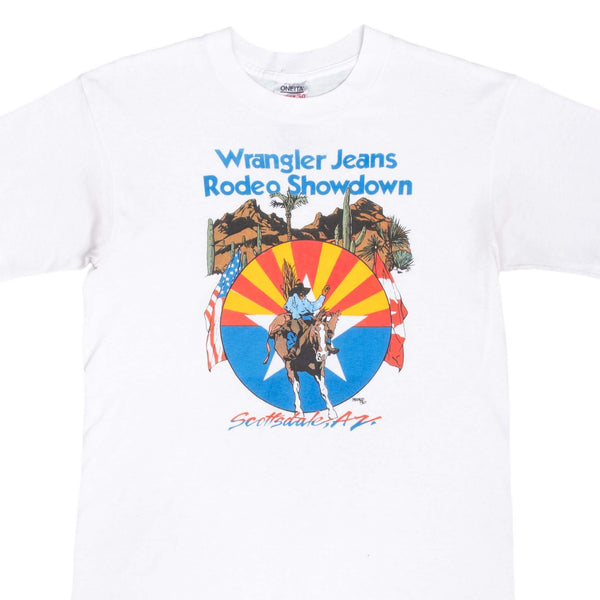 Vintage Wrangler Jeans Rodeo 1990S Tee Shirt Size Large Made In Usa With Single Stitch Sleeves