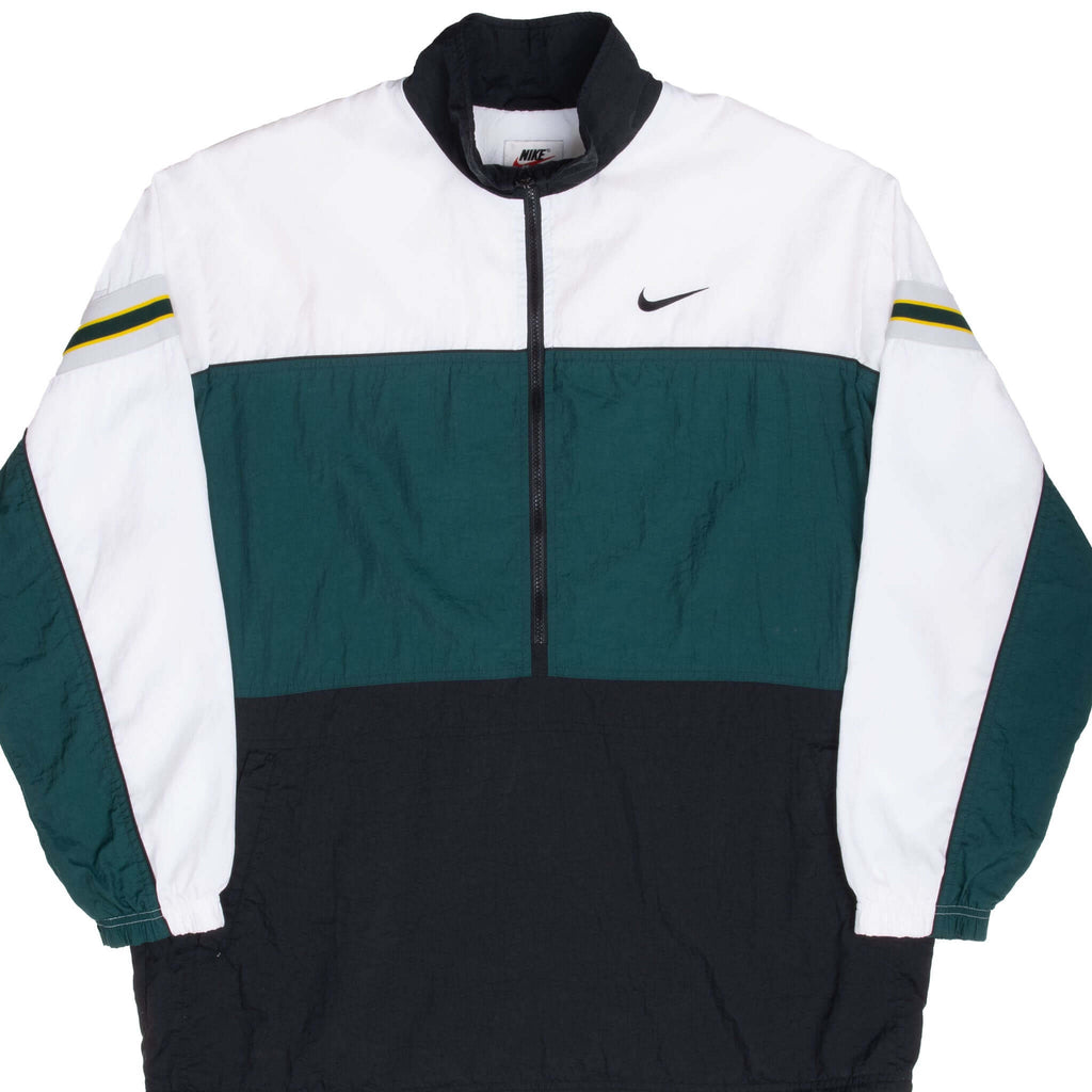 Vintage Nike Classic Swoosh Green And White Windbreaker Pullover Jacket 1990S Size XL