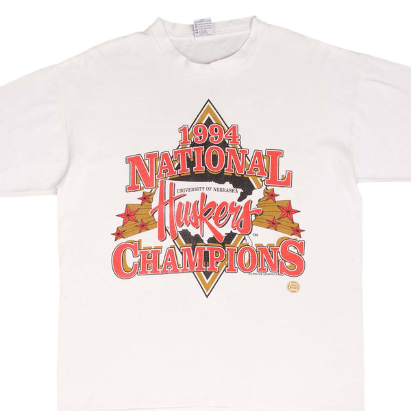 Vintage Ncaa Nebraska Huskers Champions 1994 Tee Shirt Size XL Made In USA With Single Stitch Sleeves