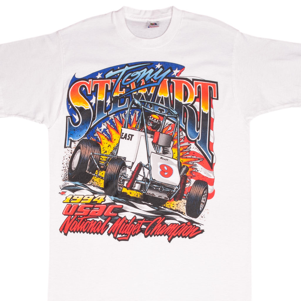 Vintage USAC Tony Stewart National Midget Champion 1994 Tee Shirt Medium Made In Usa With Single Stitch Sleeves