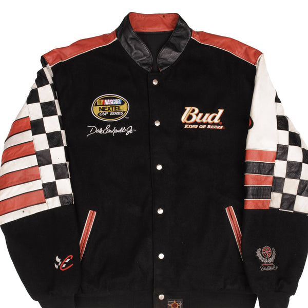 Vintage Nascar Dale Earnhardt Jr Budweiser Reversible Jeff Hamilton Leather Jacket 1990S Size 2XL