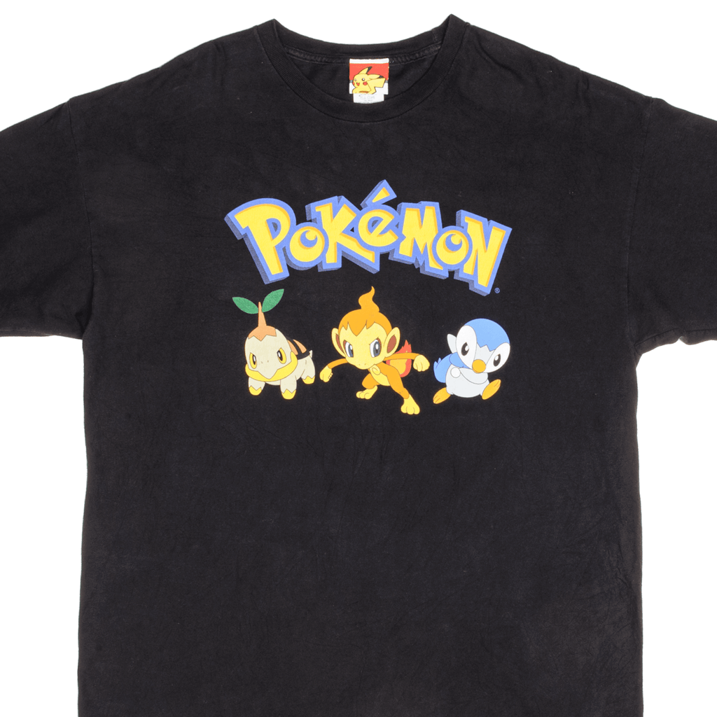 Vintage Black Nintendo Pokemon With Turtwig, Piplup & Chimchar T-Shirt Size XL