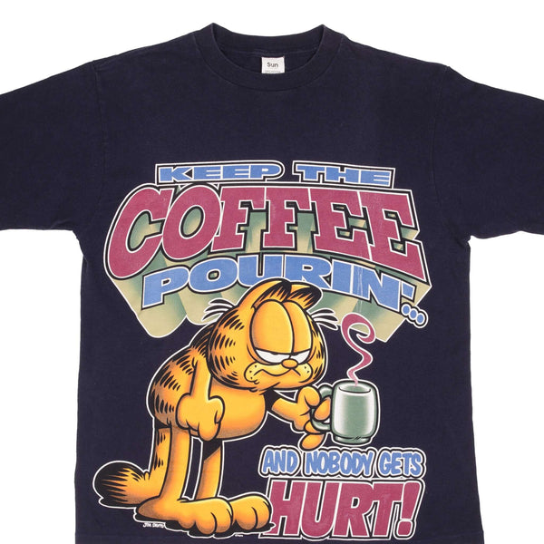 Vintage Garfield Keep The Coffee Pouring 1990S Tee Shirt Size Medium Made In USA With Single Stitch Sleeves