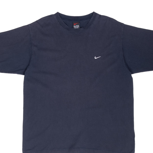 VINTAGE NIKE CLASSIC SWOOSH NAVY BLUE TEE SHIRT 1990S LARGE