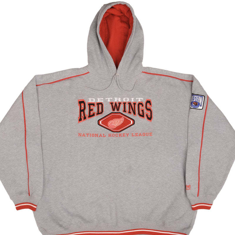 Vintage Nhl Detroit Red Wings Grey Hoodie Sweatshirt 1990S Size 2XL