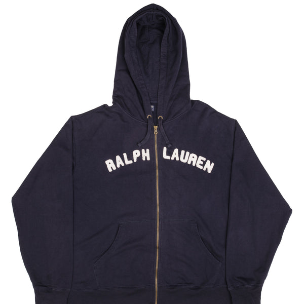Vintage Ralph Lauren Full Zip Spellout Navy Blue Hoodie Sweatshirt 1990S Size 2XL