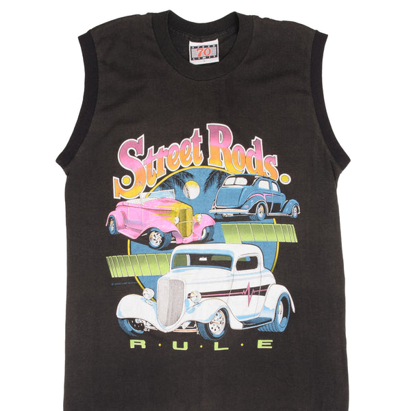 CAMISETA VINTAGE CON MANGAS DE COCHE EN LA CALLE, TALLA MEDIANA, AÑOS 80