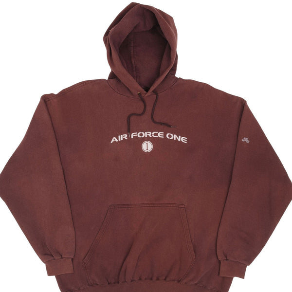 SUDADERA CON CAPUCHA VINTAGE NIKE AIR FORCE ONE SPELLOUT EN COLOR BURDEOS, AÑOS 90, TALLA XL, FABRICADA EN EE. UU.