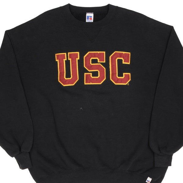 Vintage USC Trojans Russell Black Crewneck Sweatshirt 1990S Size 2XL Made In USA