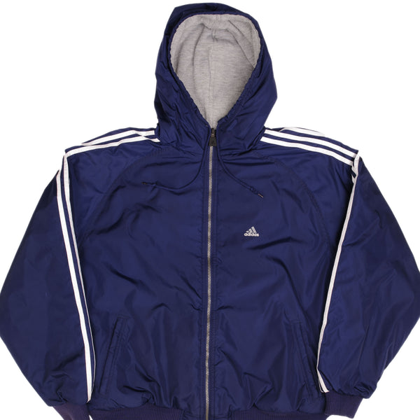 Vintage Adidas Reversible Nylon Windbreaker Hooded Jacket 2000S Size XL