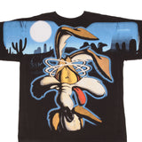 Bootleg All Over Print Looney Tunes Wile E Coyote Tee Shirt Size XL Single Stitch