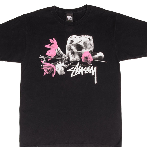 Vintage Stussy Skull And Flowers Tee Shirt Size Medium 2000S