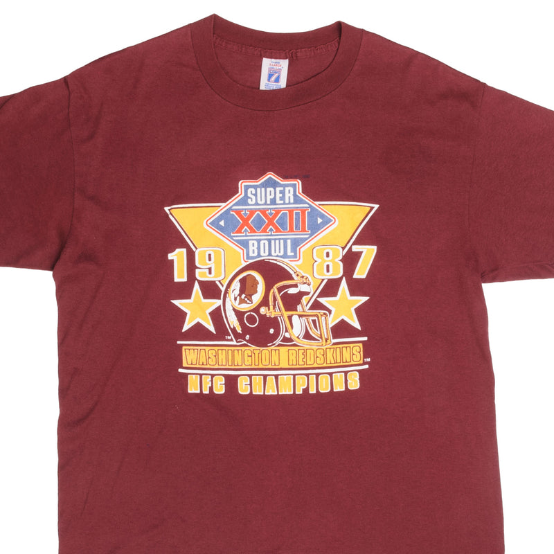 Vintage NFL Washington Redskins NFC Champion Superbowl XXII 1987 Tee Shirt Size Large Made In USA With Single Stitch Sleeves