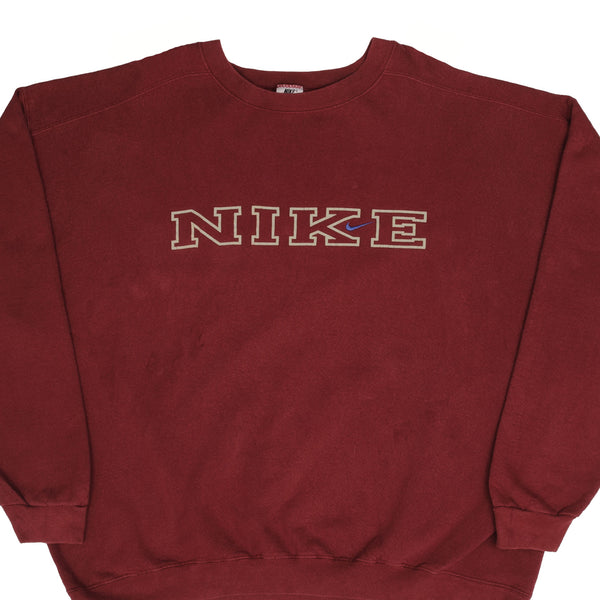 Vintage Nike Spellout Swoosh Burgundy Sweatshirt 1990S 2XL Made In USA