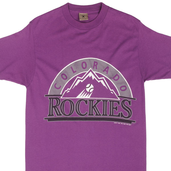 Vintage Purple MLB Colorado Rockies Tee Shirt 1991 Size Medium Made In USA With Single Stitch Sleeves