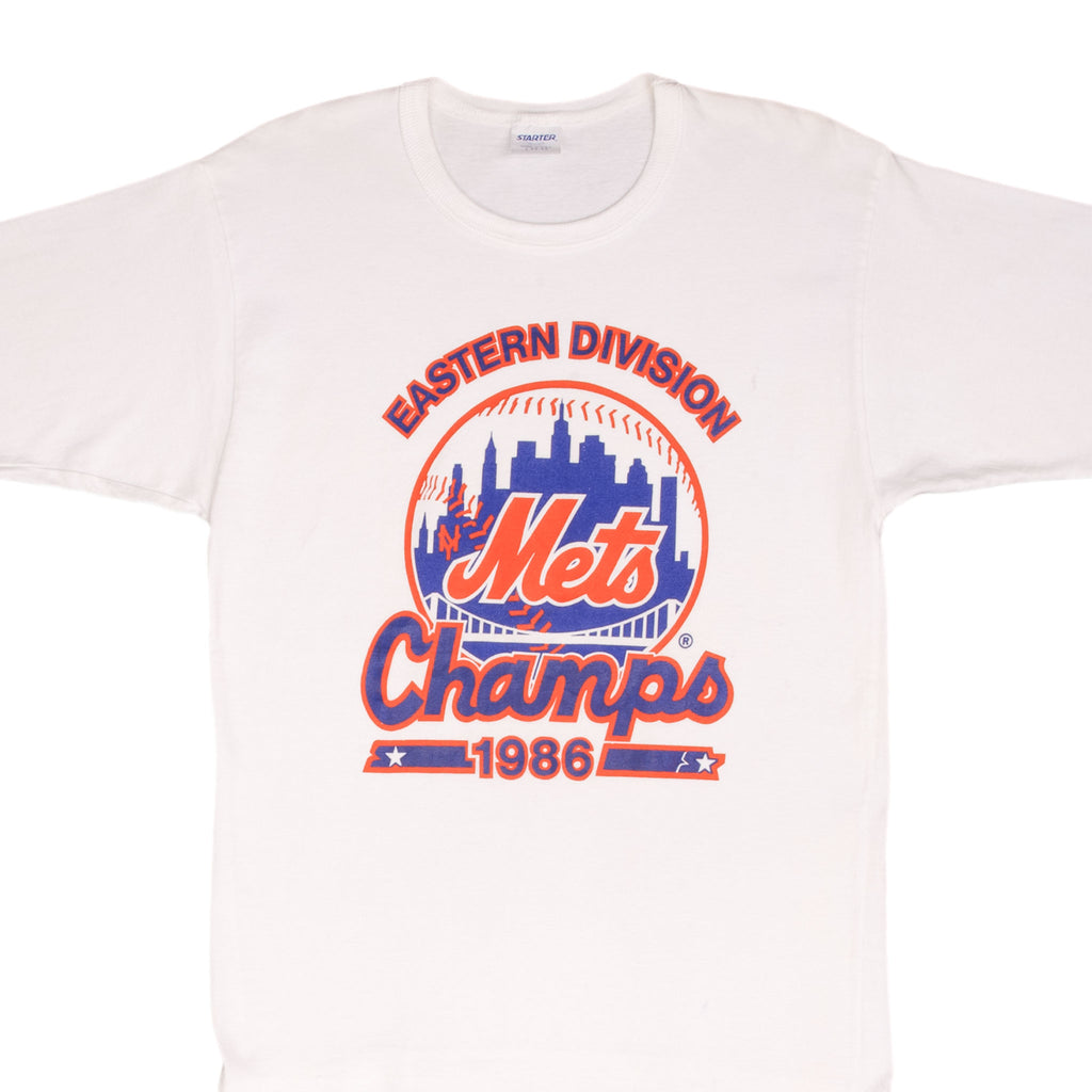 Vintage Mlb New York Mets Champions 1986 Tee Shirt Size Medium Made In Usa With Single Stitch Sleeves