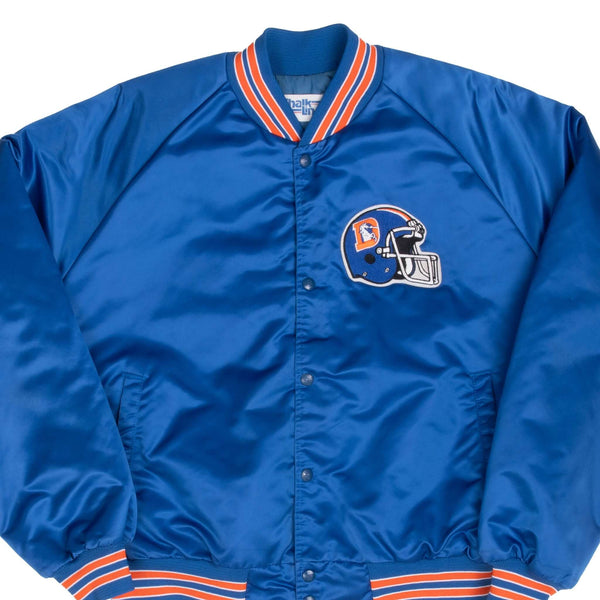 Vintage NFL Denver Broncos Chalk Line Satin Bomber Jacket 1990S Size XL Made In Usa