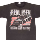 Vintage Nascar Dale Earnhardt Real Men Wear Black and Silver 1990 Tee Shirt Size Large Made In Usa With Single Stitch Sleeves