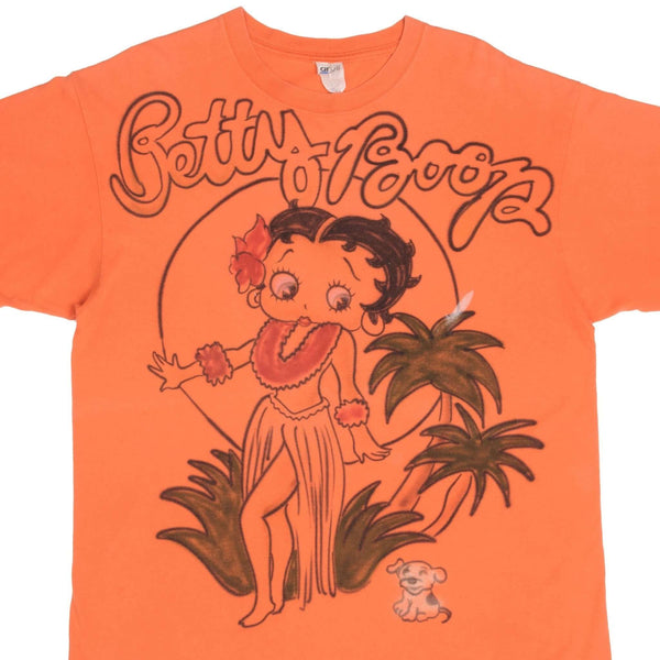 CAMISETA VINTAGE HAWAIANA BETTY BOOP CON ESTAMPADO TOTAL Y AEROGRAFIADO, AÑOS 2000, TALLA XL