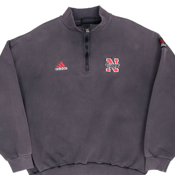 Vintage Adidas Ncaa Nebraska Corn Huskers Quarter Zip Black Sweatshirt 1990S Size Large