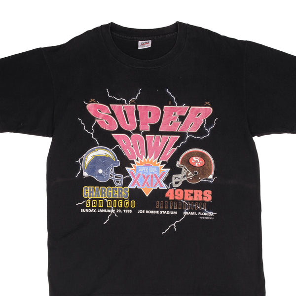 Vintage NFL San Diego Chargers Vs San Francisco 49ers Super Bowl XXIX 1995 1994 Tee Shirt Size XL Made In USA With Single Stitch Sleeves