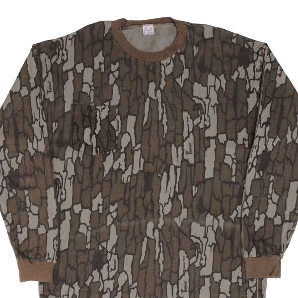 Vintage Hunting Trebark Camo Long Sleeve Pocket Tee Shirt 1990S Size XL