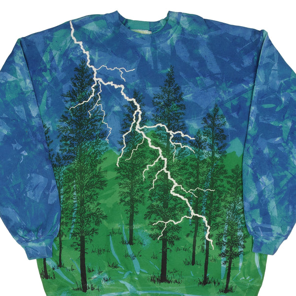 Vintage Tie Dye Forest Graphic Local Color Art Sweatshirt 1990S Size XL