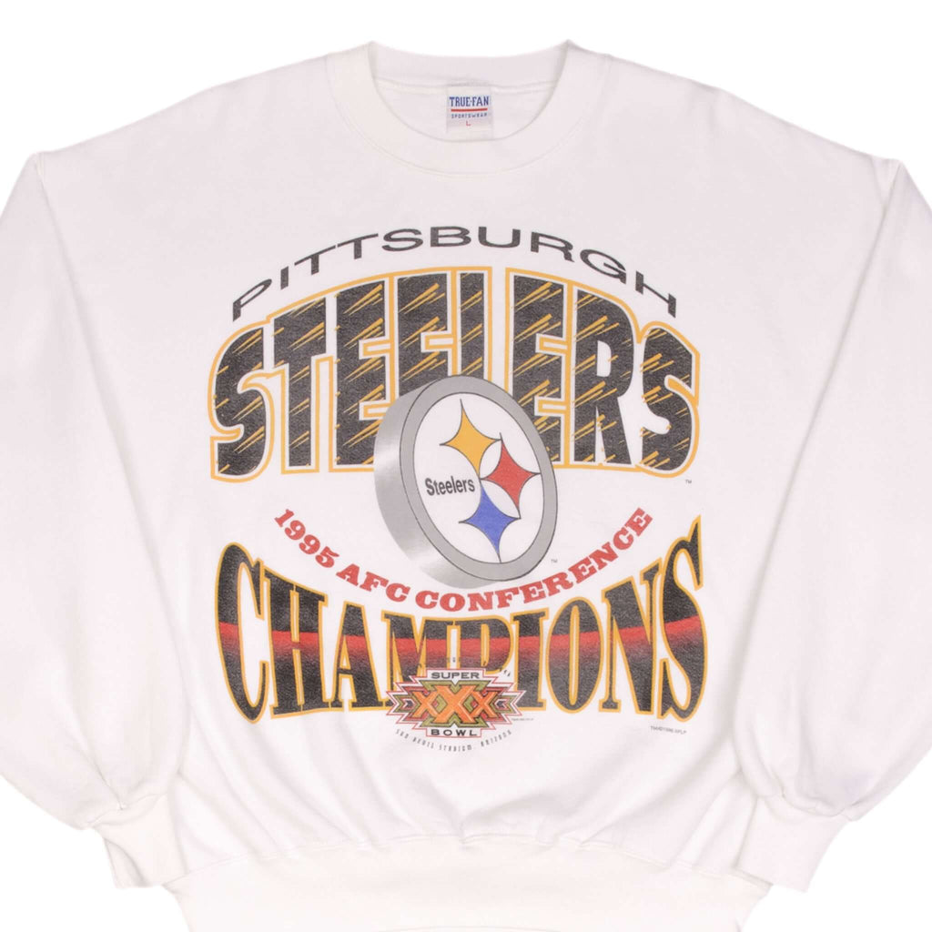 Vintage NFL Pittsburgh Steelers AFC Champions 1995 White Sweatshirt Size Large Made In USA