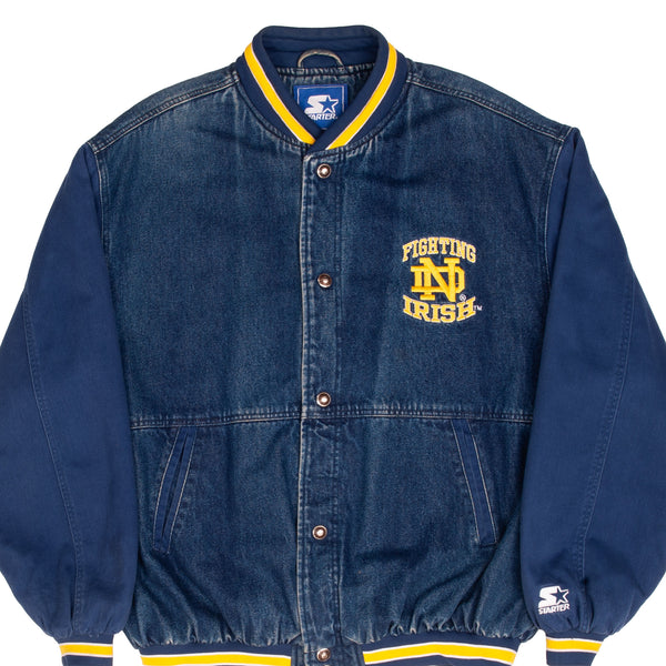 Vintage Ncaa Notre Dame Fighting Irish Starter Denim Varsity Jacket 1990S Size XL