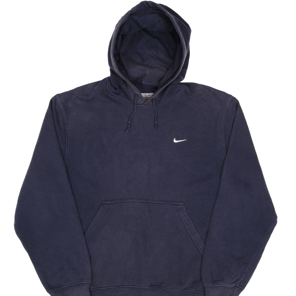 Vintage Nike Classic Swoosh Navy Hoodie Sweatshirt 2000S Size Medium