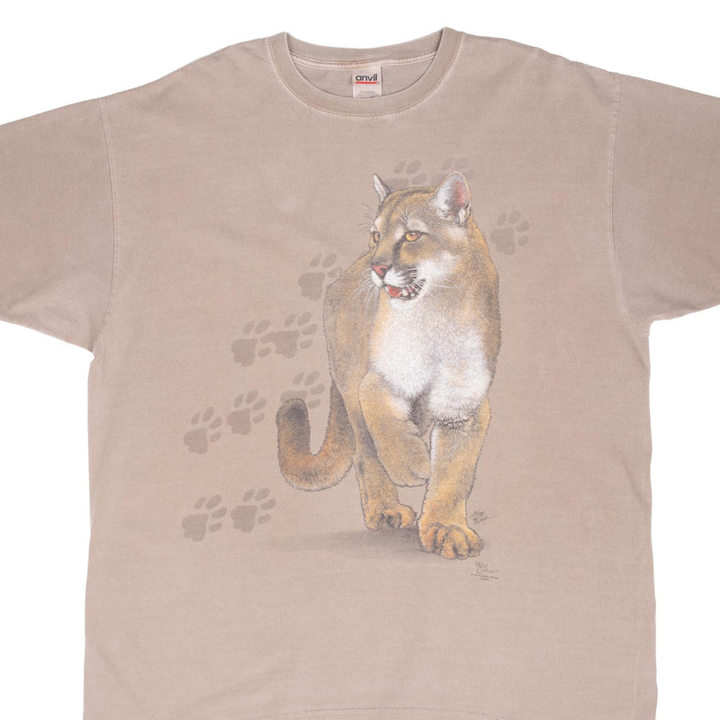 Vintage Animal Print Lioness 2003 Beige Tee Shirt Size XL