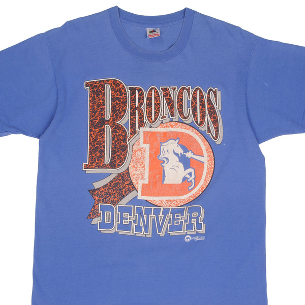 Vintage NFL Denver Broncos Tee Shirt 1990S Size Large Made In USA With Single Stitch Sleeves