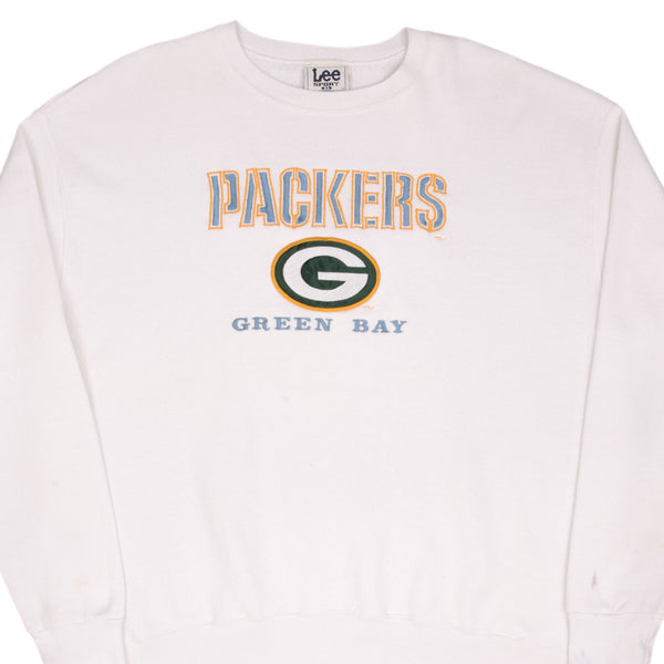 Vintage Nfl Green Bay Packers White Sweatshirt 1990S Size Xl Made In USA