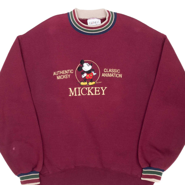 Vintage Disney Mickey Mouse Embroidered Red Sweatshirt Size Large 1990S Made In Usa