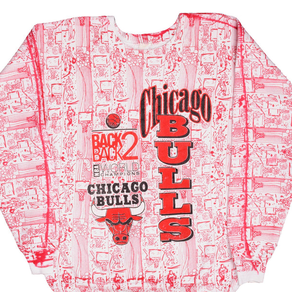 Vintage NBA All Over Print Chicago Bulls Back 2 Back Champions 1992 Sweatshirt Size XL