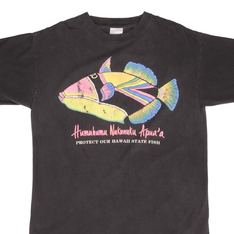 Vintage Humuhumu Nukunuku Apua'a Fish Hawaii Graphic Tee Shirt Large Made In Usa With Single Stitch Sleeves