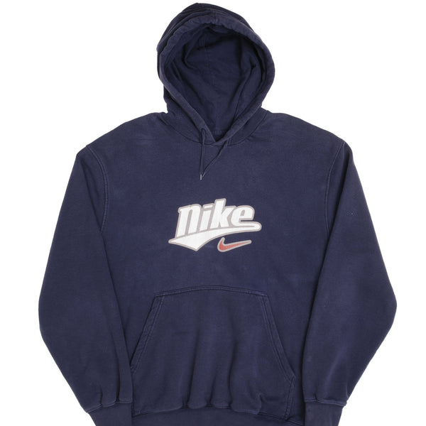 Vintage Navy Blue Nike Spellout Swoosh Hoodie 2000S Size XL