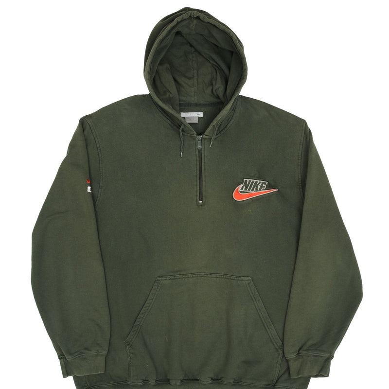 Vintage Nike Swoosh Spellout Green Quarter Zip Hoodie Sweatshirt 2000S Size 2XL