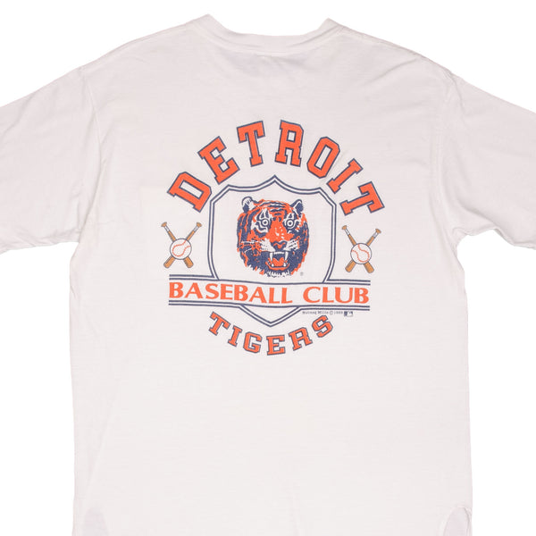 Vintage MLB Detroit Tigers Pocket Tee Shirt 1988 Size Large Made In USA With Single Stitch Sleeves.