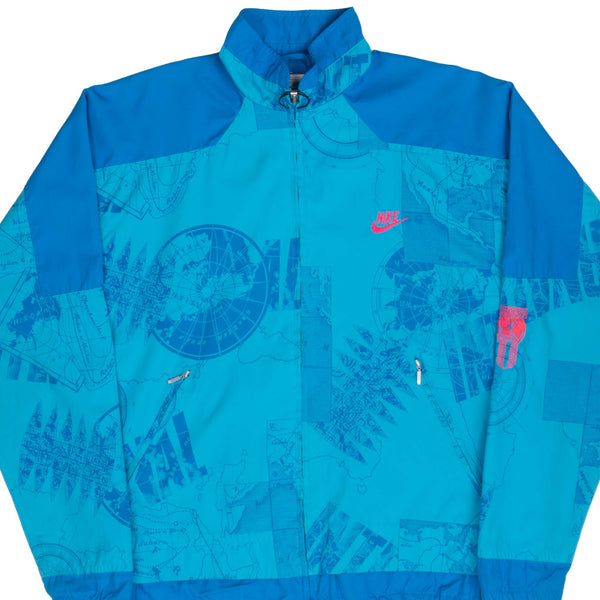 Vintage Nike International All Over Print Blue Windbreaker Jacket 1990S Size Medium