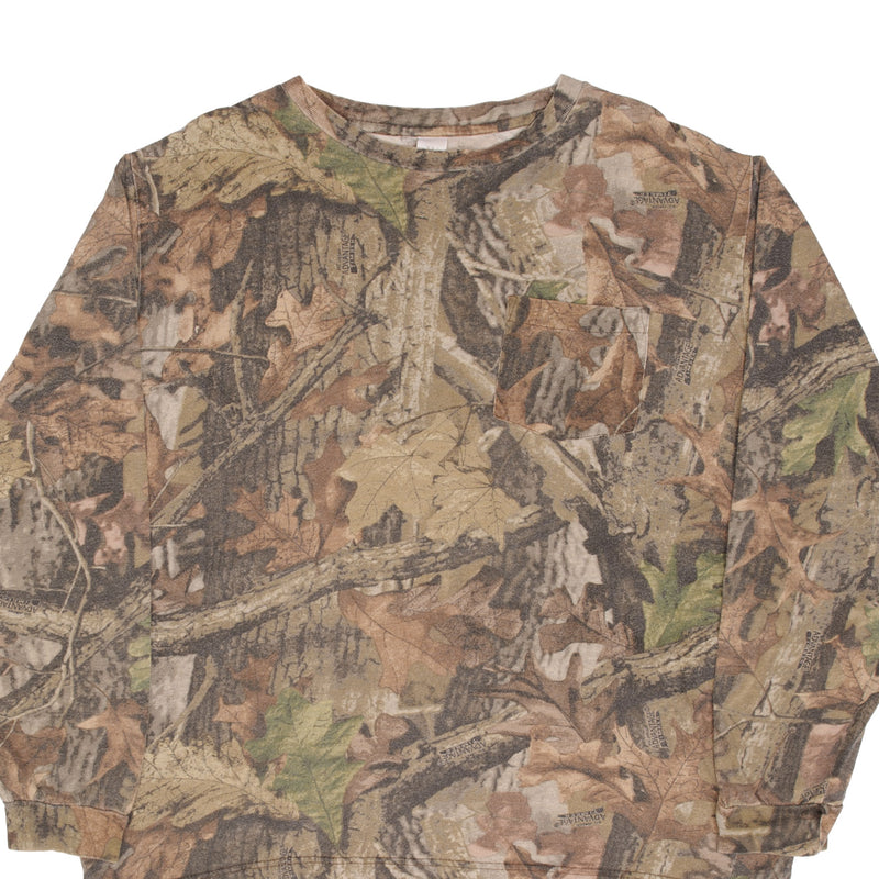 Vintage Hunting Advantage Timber Camo Long Sleeve Pocket Tee Shirt Size Large