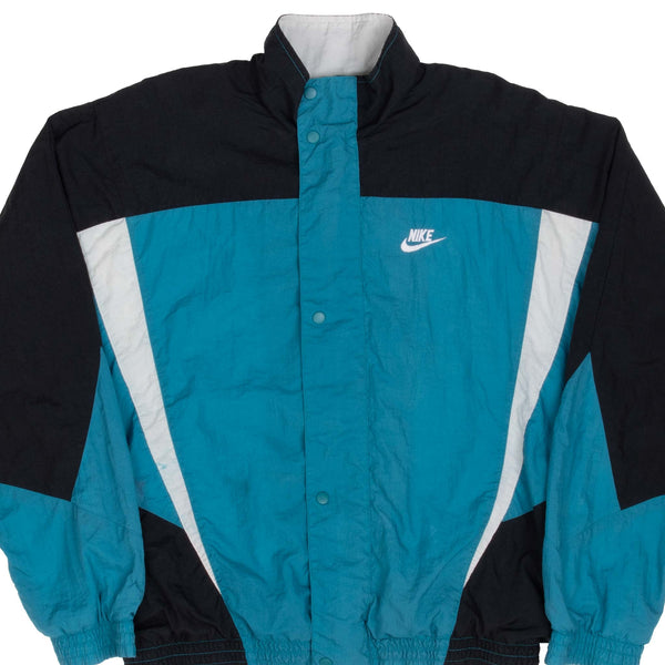 Vintage Nike Classic Swoosh Black and Cyan Windbreaker Jacket 1980S Size Large