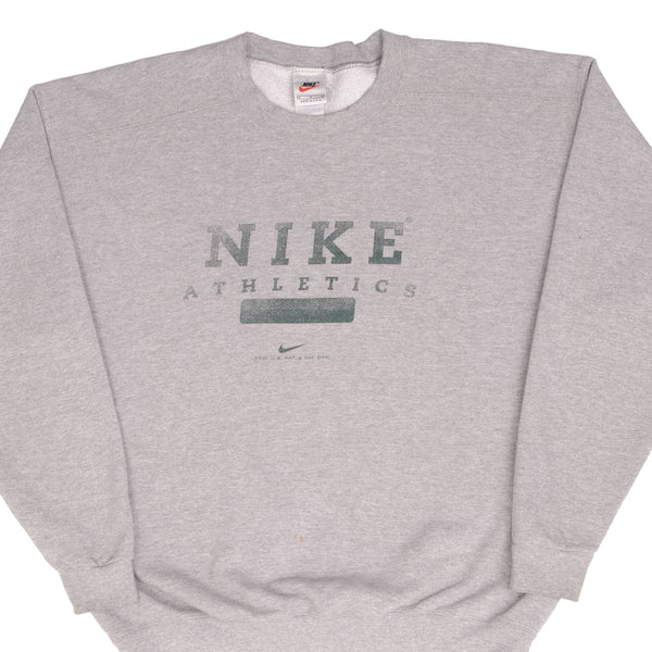 Vintage Nike Athletics Spellout Grey Sweatshirt 1990S Size Medium Made In Usa