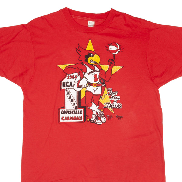 Vintage Louisville Cardinals Basketball Tee Shirt 1986 Size Large Made In USA With Single Stitch Sleeves.