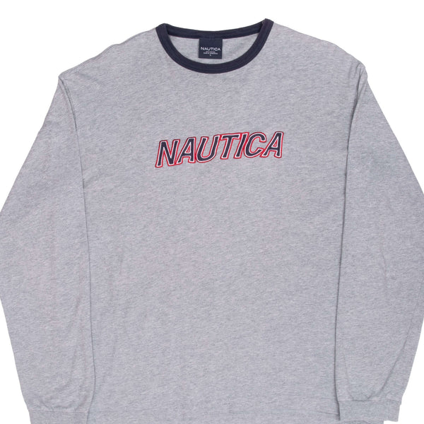 Vintage Nautica Embroidered Grey Long Sleeve Tee Shirt 2000S Size Large