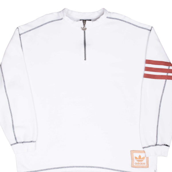 VINTAGE ADIDAS WHITE QUARTER ZIP SWEATSHIRT 1990S LARGE