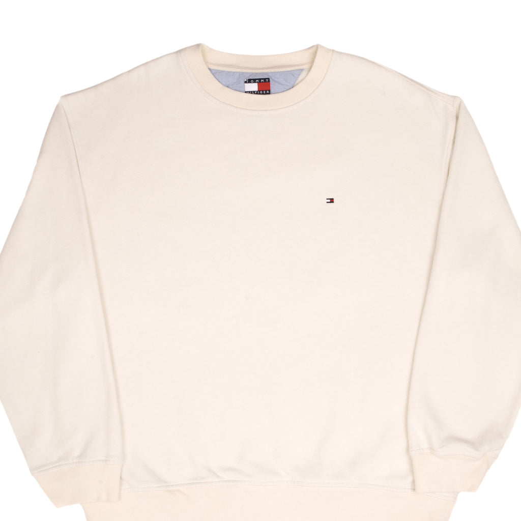 Vintage Tommy Hilfiger Cream Crewneck Sweatshirt 2000S Size XL