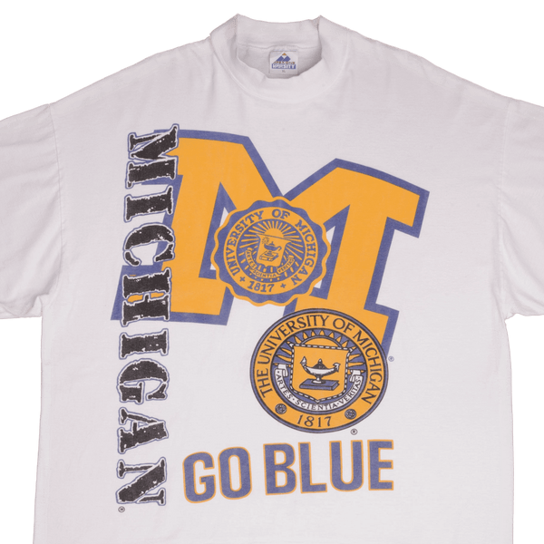 Vintage University Of Michigan Go Blue Tee Shirt 1990s Size XL With Single Stitch Sleeves