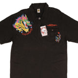 Vintage Ed Hardy By Christian Audigier Dragon Embroidered Polo Shirt 2000S Size XL Deadstock